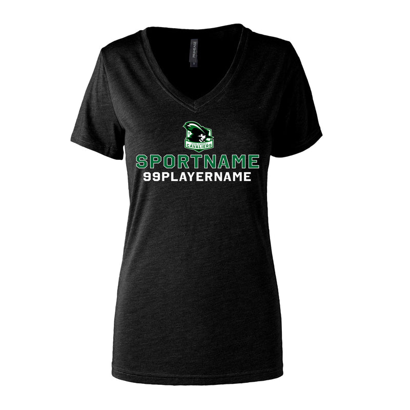 Women's Semi- Fitted Premium V- Neck T-Shirt  - Black - Logo Sport Name