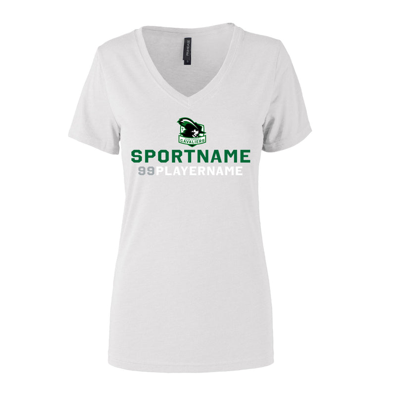 Women's Semi- Fitted Premium V- Neck T-Shirt  - White - Logo Sport Name