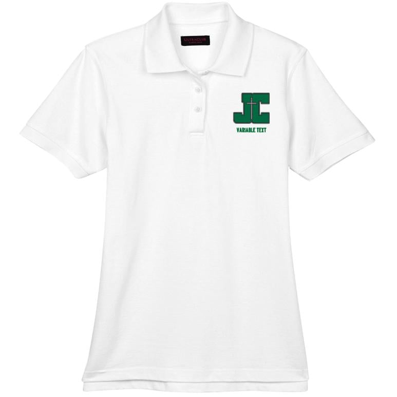 Women's Cotton Pique Polo - White - Embroidery Text Drop