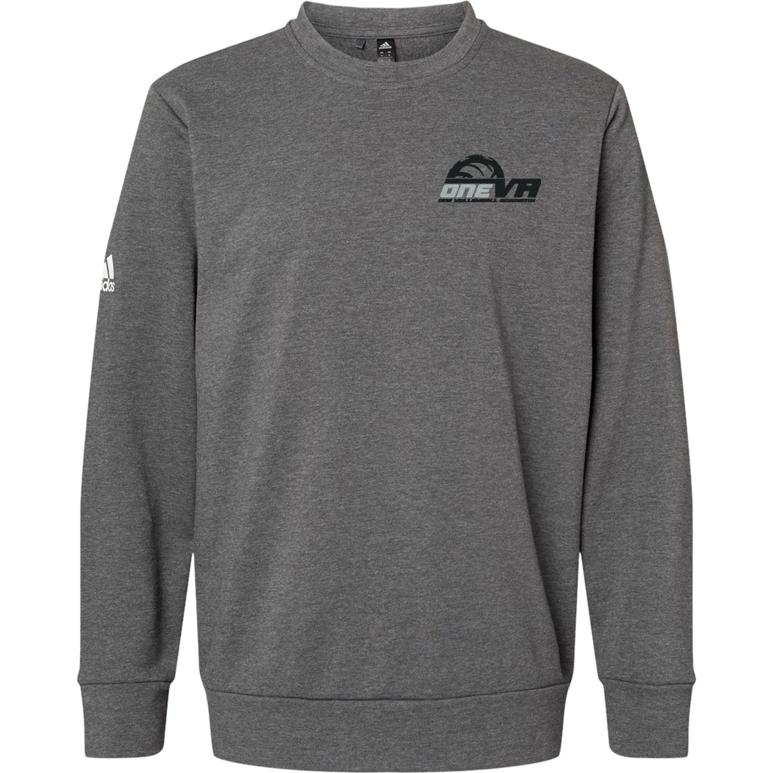 Adidas Fleece Crewneck Sweatshirt - Dark Grey Heather - Embroidery Text Drop