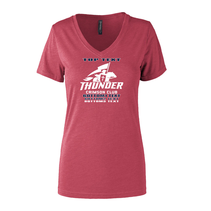 Women's Semi- Fitted Premium V- Neck T-Shirt  - Red Heather - Logo Text Drop