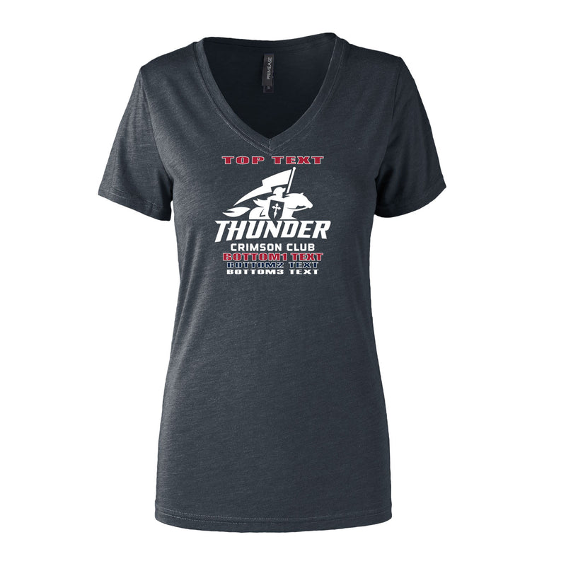Women's Semi- Fitted Premium V- Neck T-Shirt  - Charcoal Heather - Logo Text Drop
