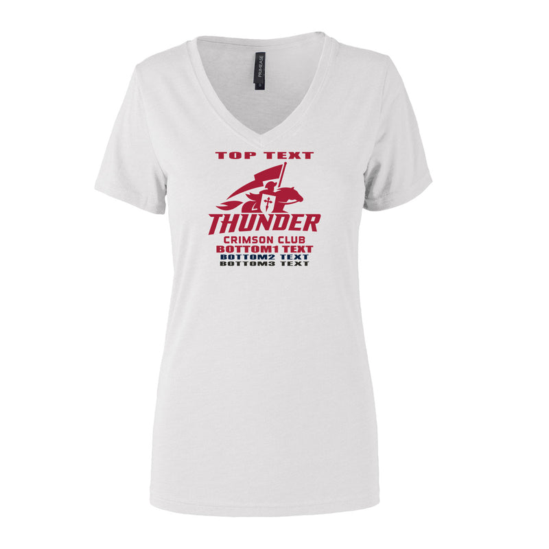 Women's Semi- Fitted Premium V- Neck T-Shirt  - White - Logo Text Drop