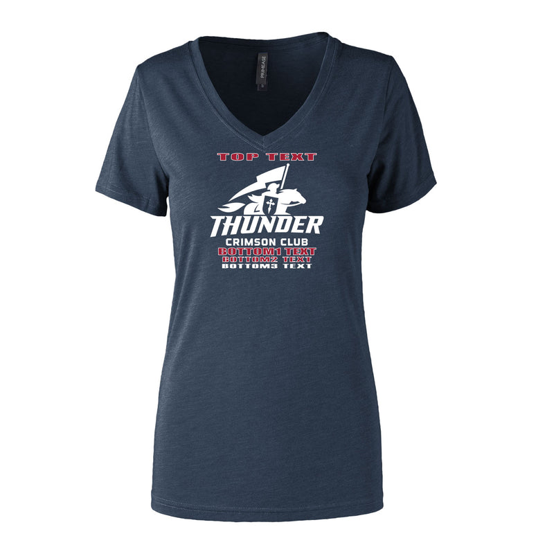 Women's Semi- Fitted Premium V- Neck T-Shirt  - Navy Heather - Logo Text Drop