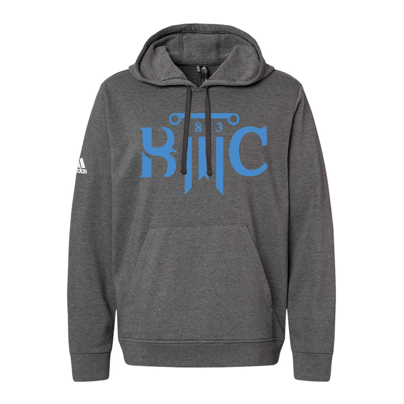 Adidas Hooded Sweatshirt - Dark Grey Heather - Logo Text Drop