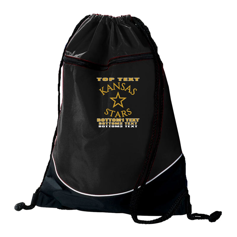 Augusta Tri-Color Drawstring Backpack - Black White - Logo Text Drop