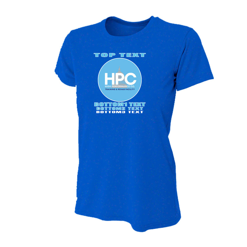 Women's Tight Fit Performance T-Shirt - Royal - Logo Text Drop