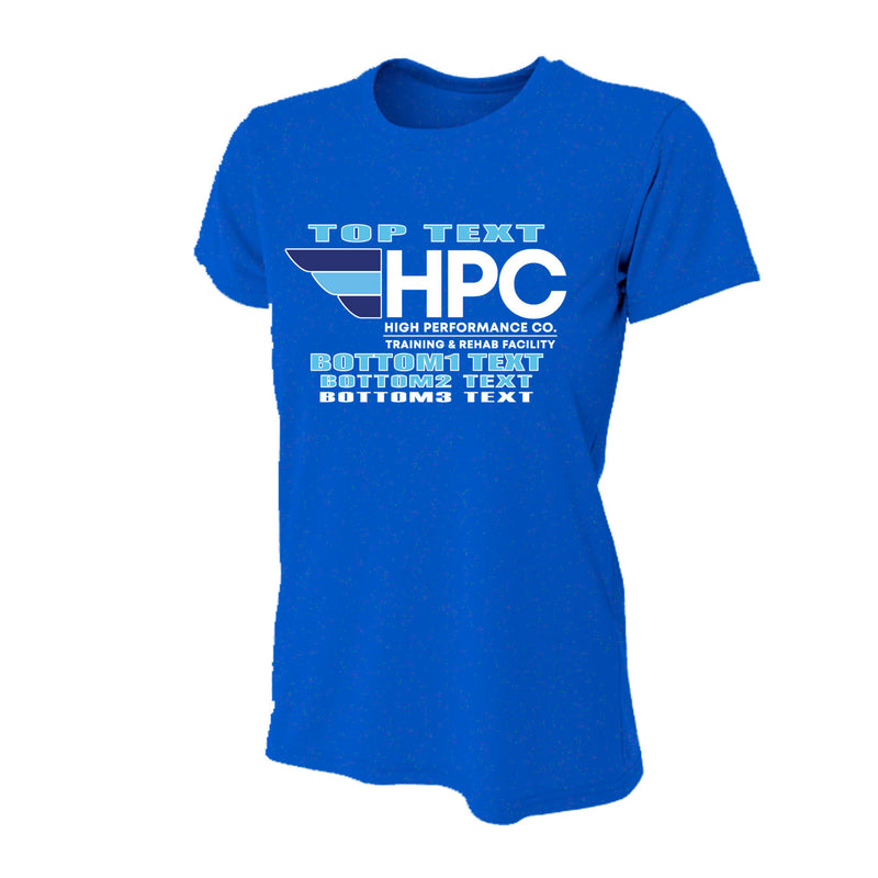 Women's Tight Fit Performance T-Shirt - Royal - Logo Text Drop