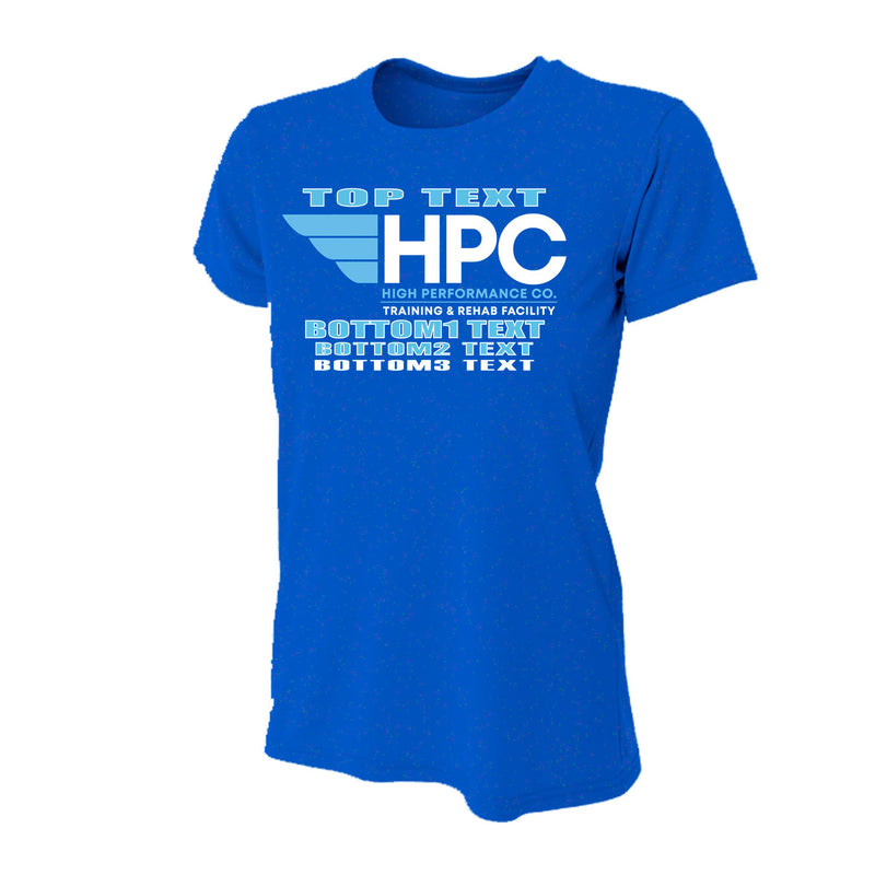Women's Tight Fit Performance T-Shirt - Royal - Logo Text Drop